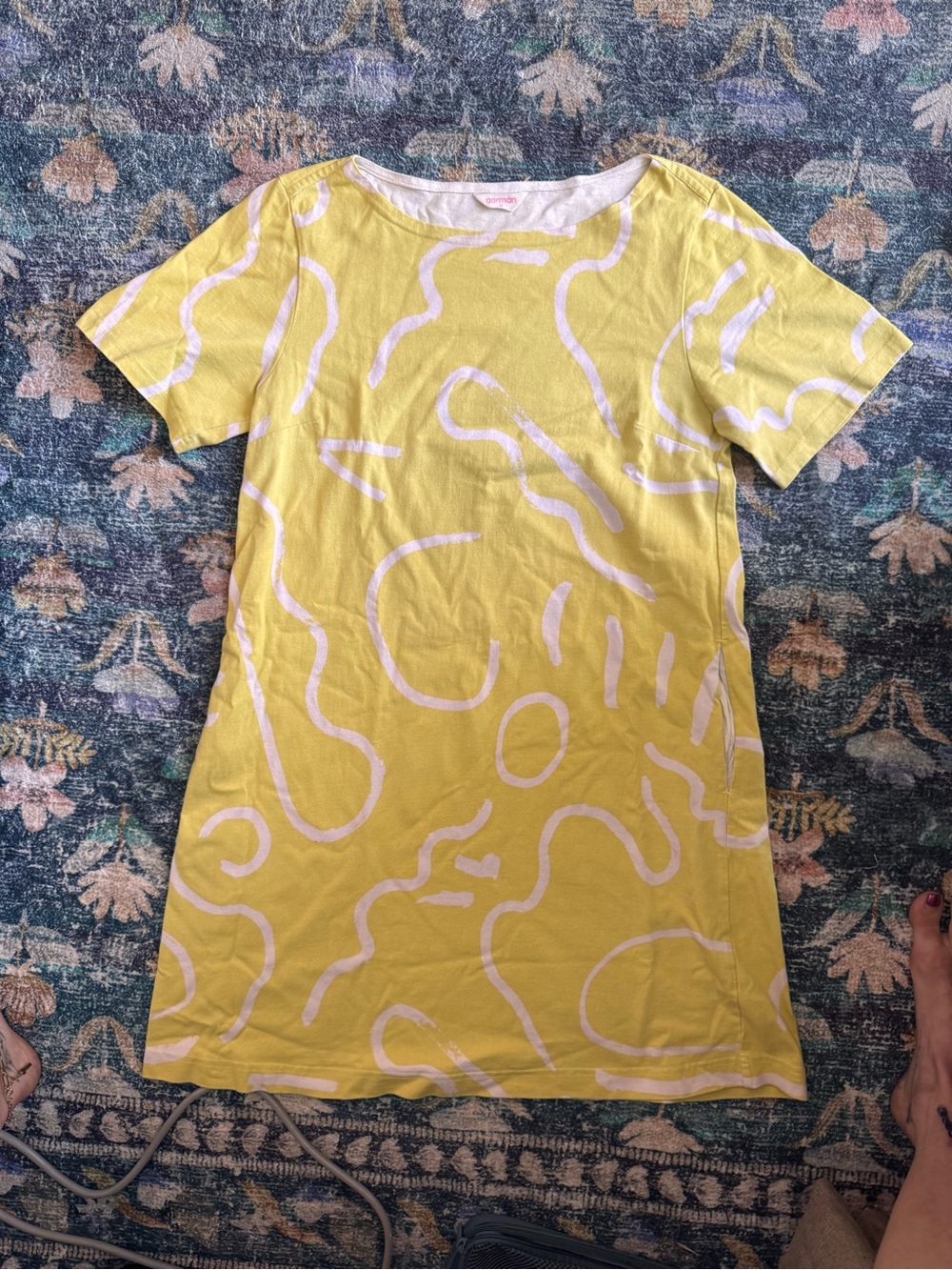 gorman Yellow T-Shirt Dress with White Abstract Swirl Print